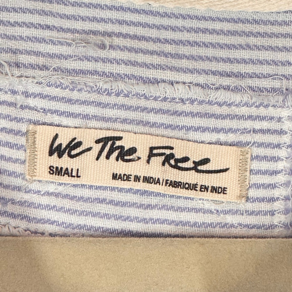 We The Free Blouse Small Blue Striped Long Sleeve Frayed Hem Button Down Boho - Picture 4 of 6